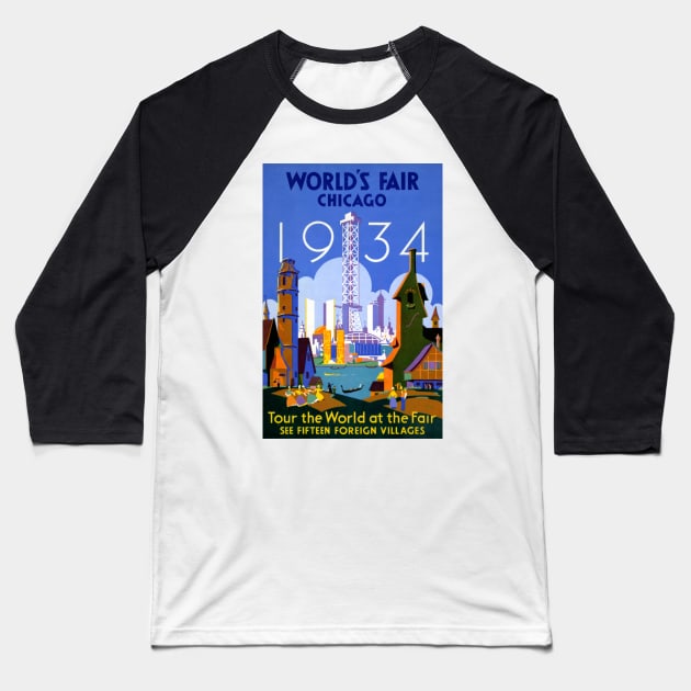 Vintage Travel Poster USA Chicago World's Fair 1934 Baseball T-Shirt by vintagetreasure